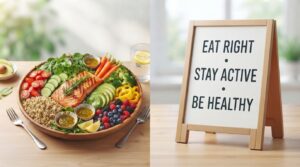 What is a diet guide showing healthy foods and balanced nutrition