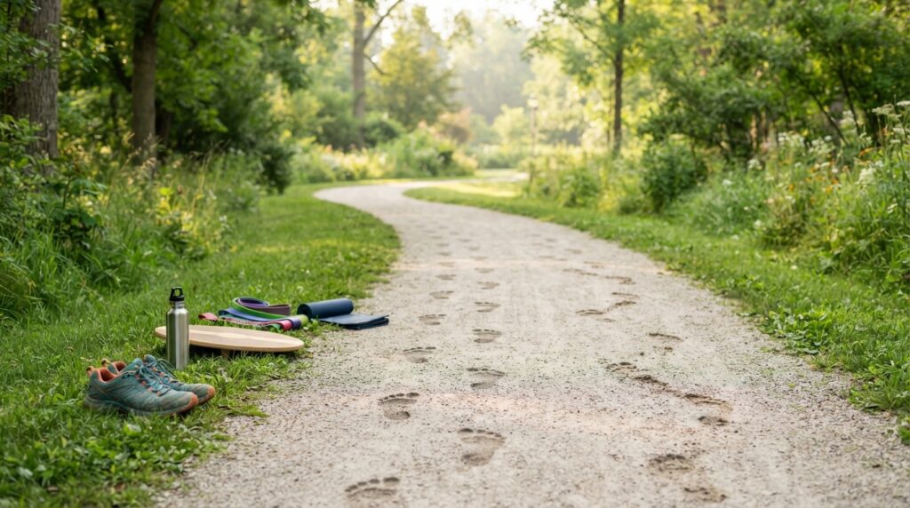 Healthy walking habits represented by an even footprint trail