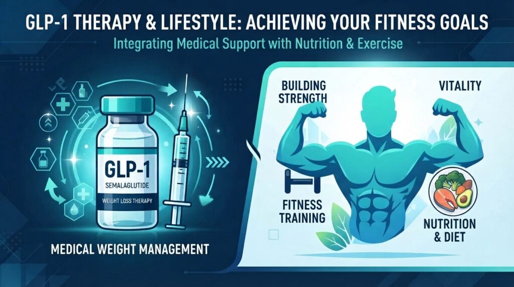 A professional guide showing how to prevent muscle loss on GLP 1 medications like Wegovy using weight training and high protein nutrition.